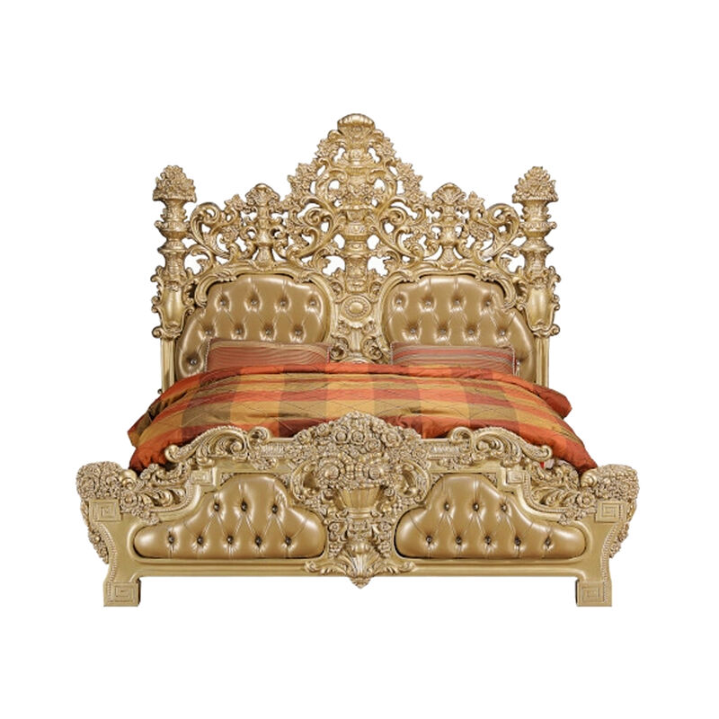 2pc King Bedroom Set, Upholstered Design, Gold, Nightstand image number 4
