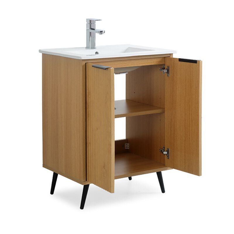24 Inch Light Wood Finish Liora Single Bathroom Vanity with Intergrated Sink Top