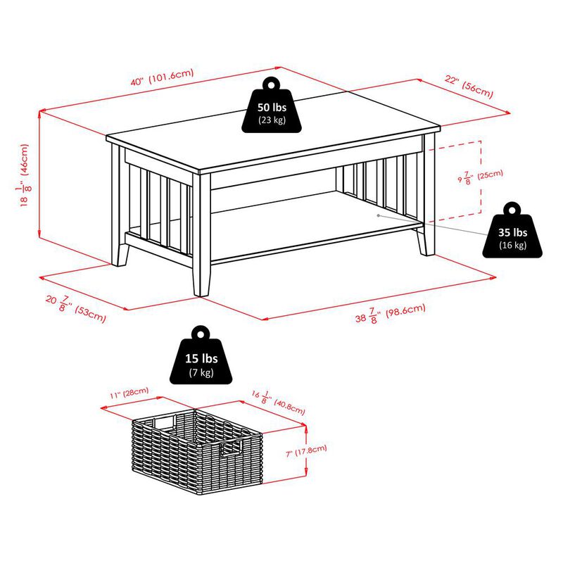 Winsome Wood Morris Coffee Table with 3 Foldable Baskets