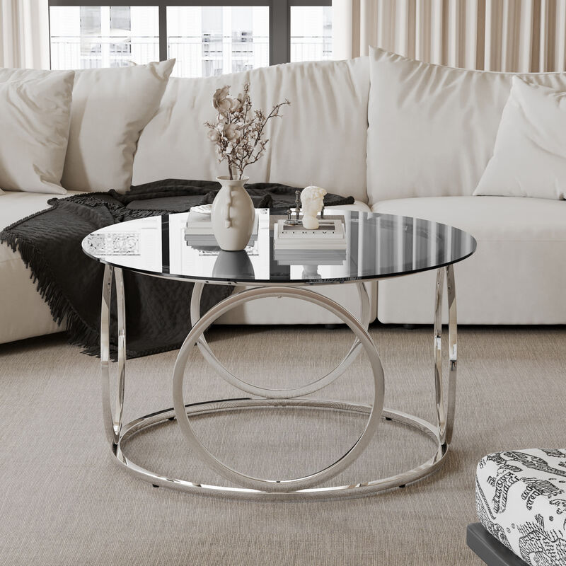 GOODSILO Modern Round Glass Top Coffee Table with Durable Circular Metal Frame Contemporary Accent Center Table for Living Room Office and Lounge Spaces image number 5