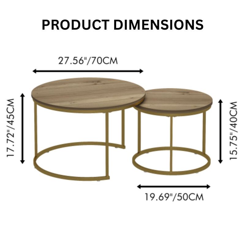 GOODSILO Round Nesting Coffee Table Set of 2, Space-Saving Stackable Side Tables with Marble Pattern Top and Sturdy Metal Frame for Living Room Bedroom Balcony image number 1