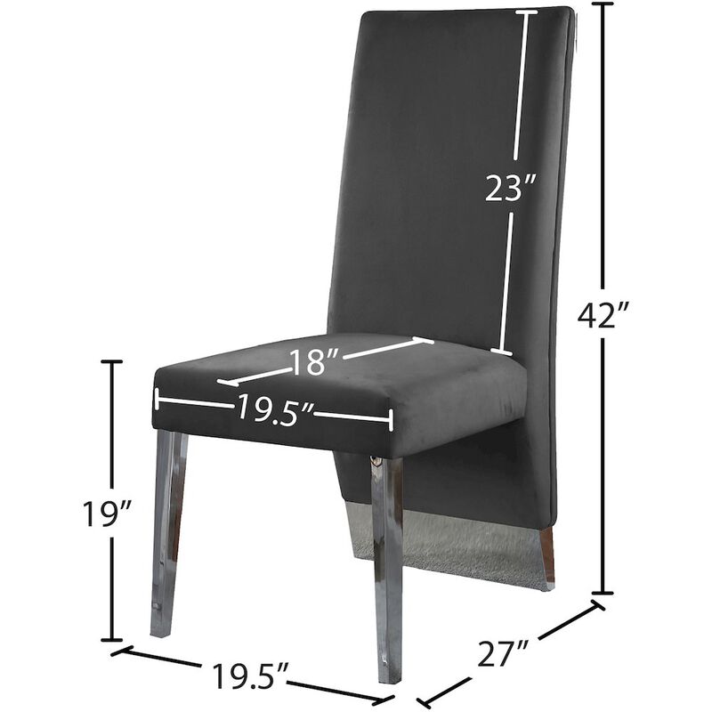 Meridian Furniture Porsha Grey Velvet Dining Chair, Set of 2
