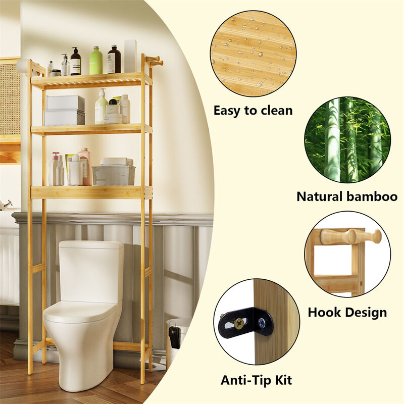 Over Washing Machine Space Saving Bamboo Storage Rack 3 Shelves Laundry Utility image number 7