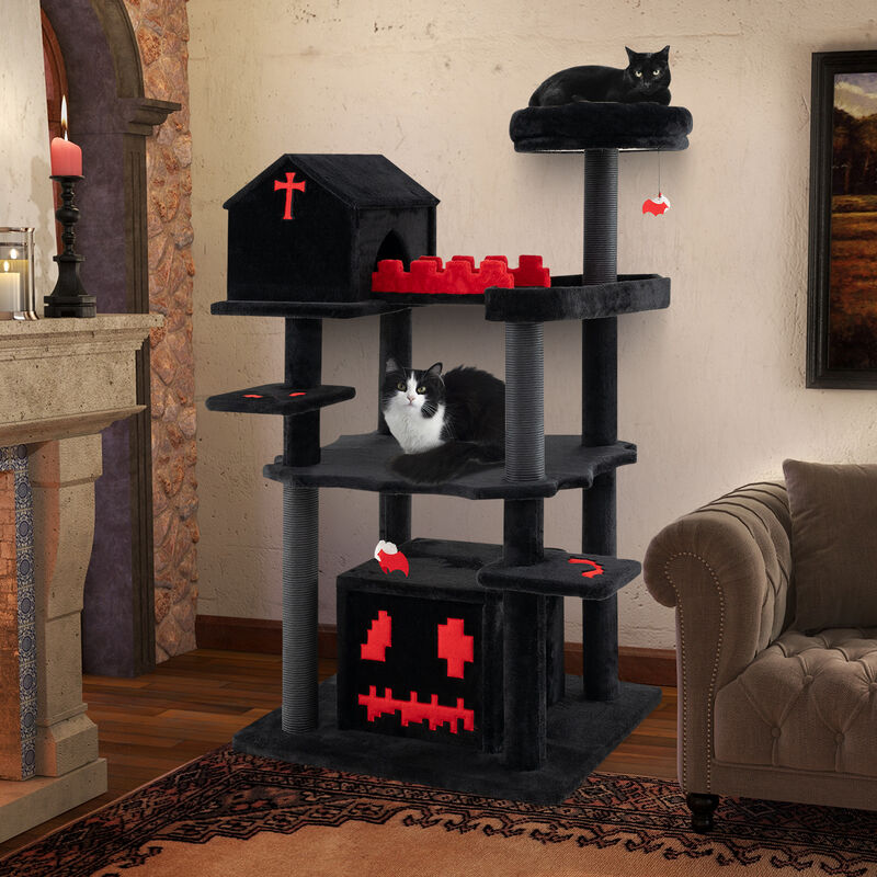 Gothic Cat Tree  Tall Cat Tower 6-Tier Cat Activity Center with Coffin Bed