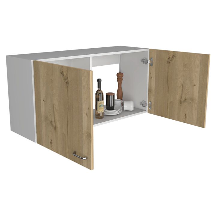 Napoles Wall Cabinet, Two Shelves, Double Door -White / Light Oak