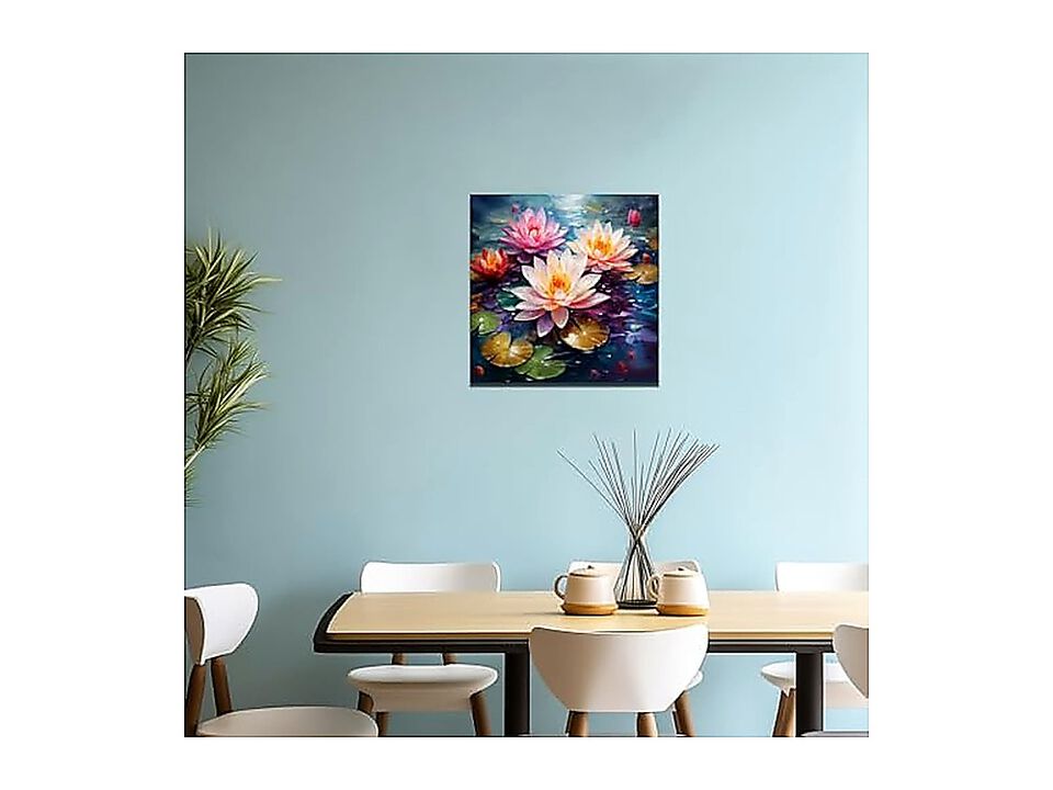 Watercolor Lotus Canvas Wall Art Blooming Flower Zen Decor Framed Bathroom