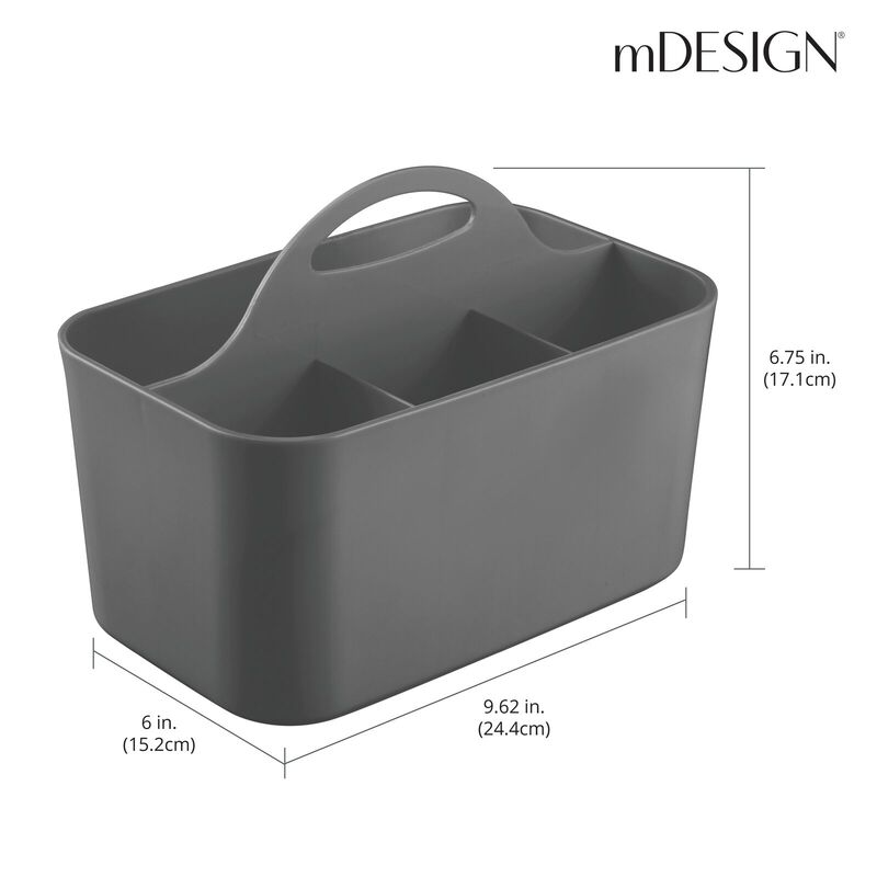 mDesign Small Plastic Caddy Tote for Desktop Office Supplies, 2 Pack, Dark Gray image number 5