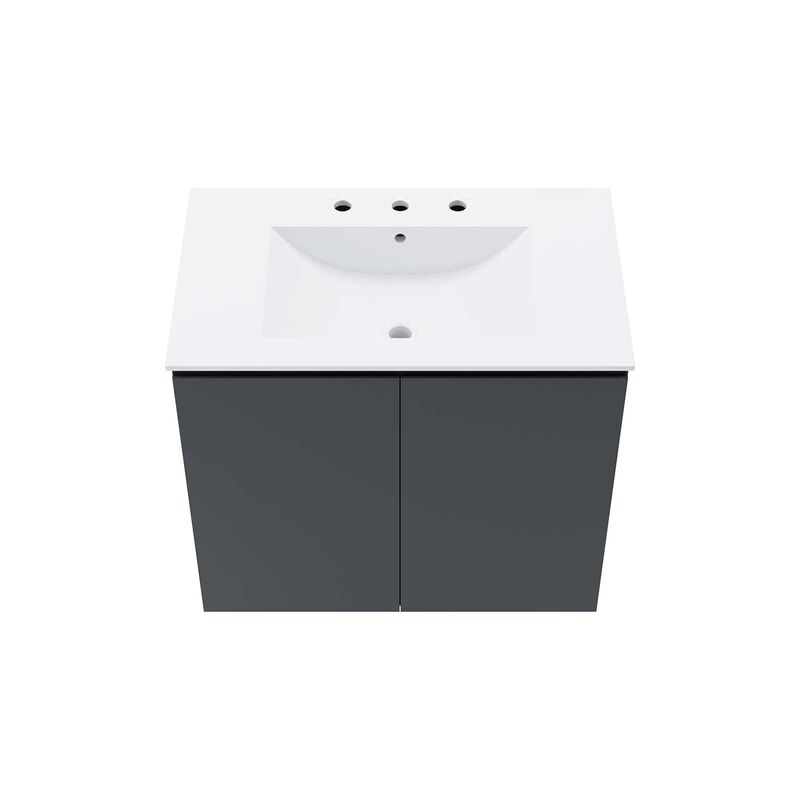 Modway Bryn 30" Modern Wood/Ceramic Wall-Mount Bathroom Vanity in Gray/White image number 4
