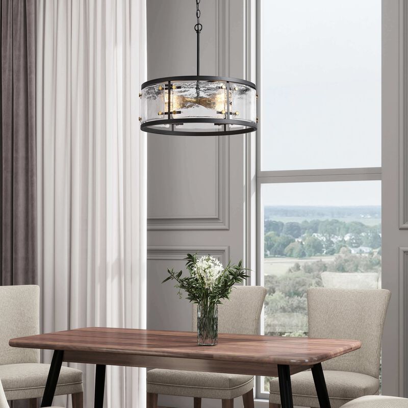 Emma Black 5-light Water Textured Glass Drum Pendant Chandelier image number 7