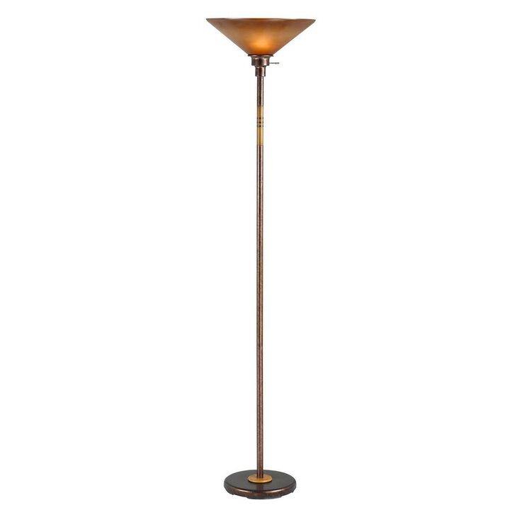 3 Way Torchiere Floor Lamp with Frosted Glass shade and Stable Base, Bronze-Benzara
