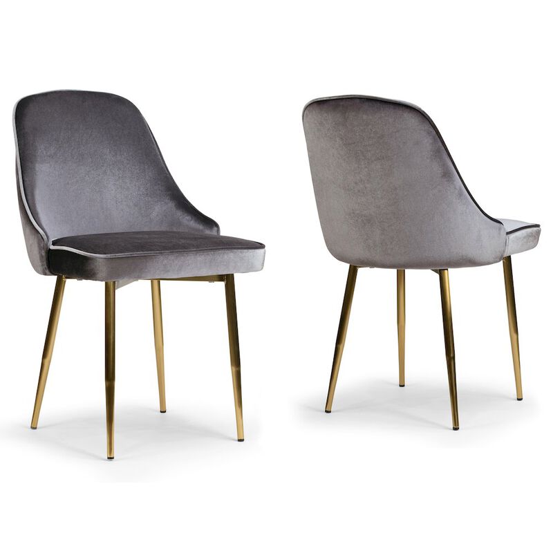 Glamour Home Set of 2 Alpha Sandy Brown Velvet Chair with Brushed Golden Steel Legs