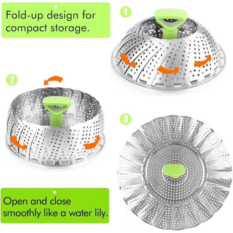 Foldable Stainless Steel Steamer Basket image number 1