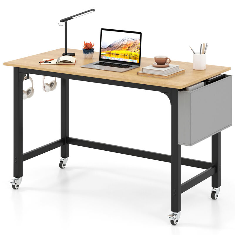 Rolling Home Office Computer Desk with Headphone Hooks and Lockable Casters image number 3