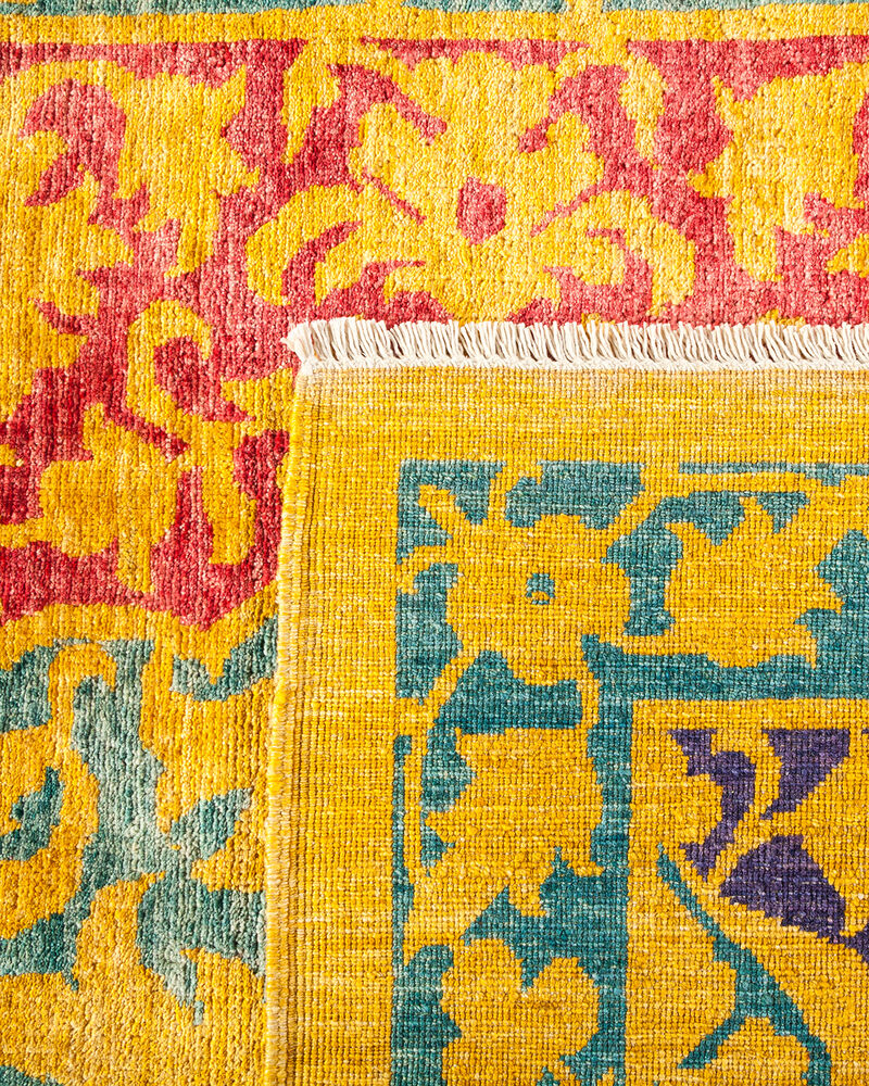 Eclectic, One-of-a-Kind Hand-Knotted Area Rug  - Yellow, 9' 3" x 11' 9"