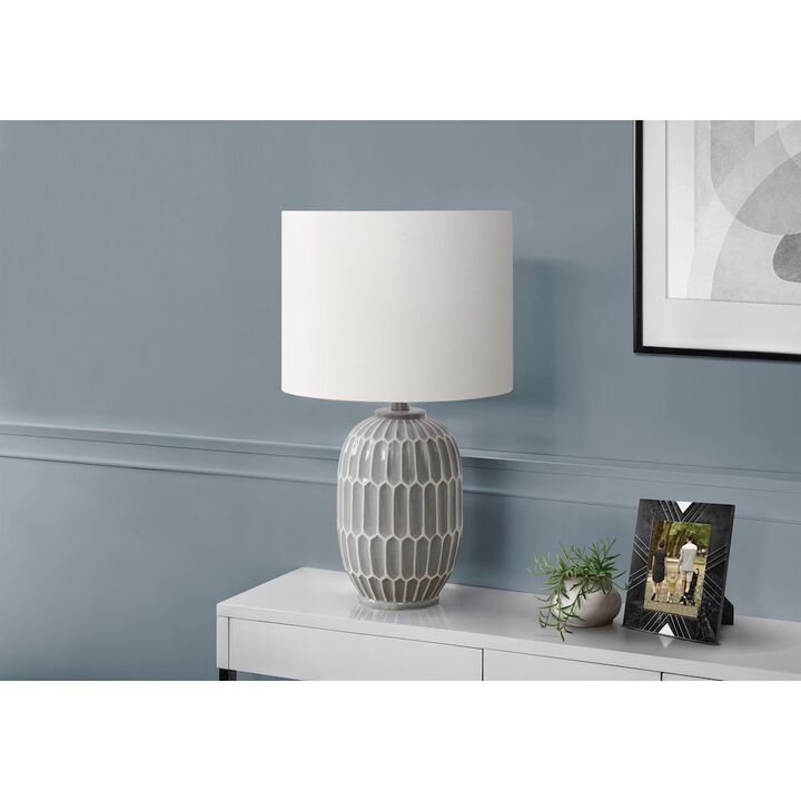 22"H, Table Lamp, Grey Ceramic, Ivory / Cream Shade, Contemporary, Modern