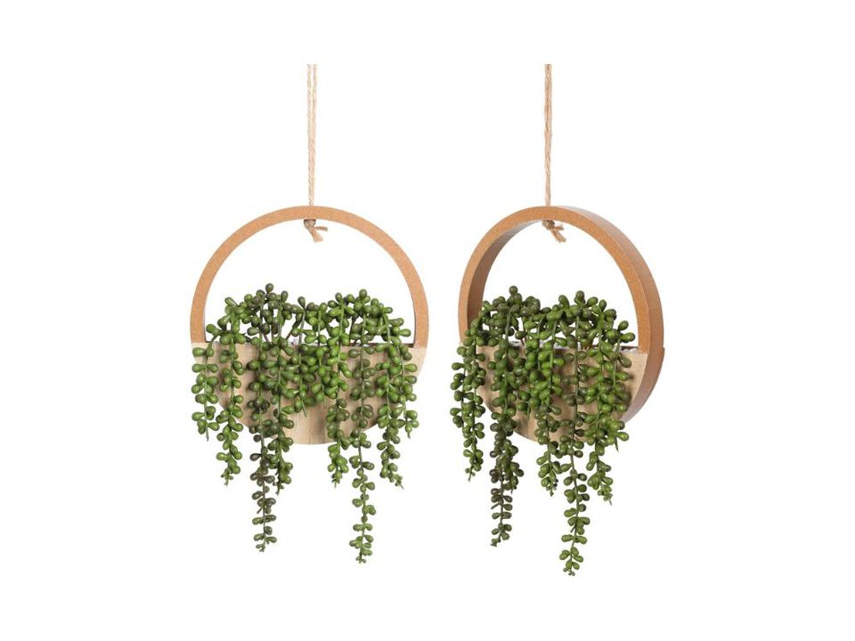Artificial Hanging Succulent Plants Set of 2 Fake String of Pearls Decor
