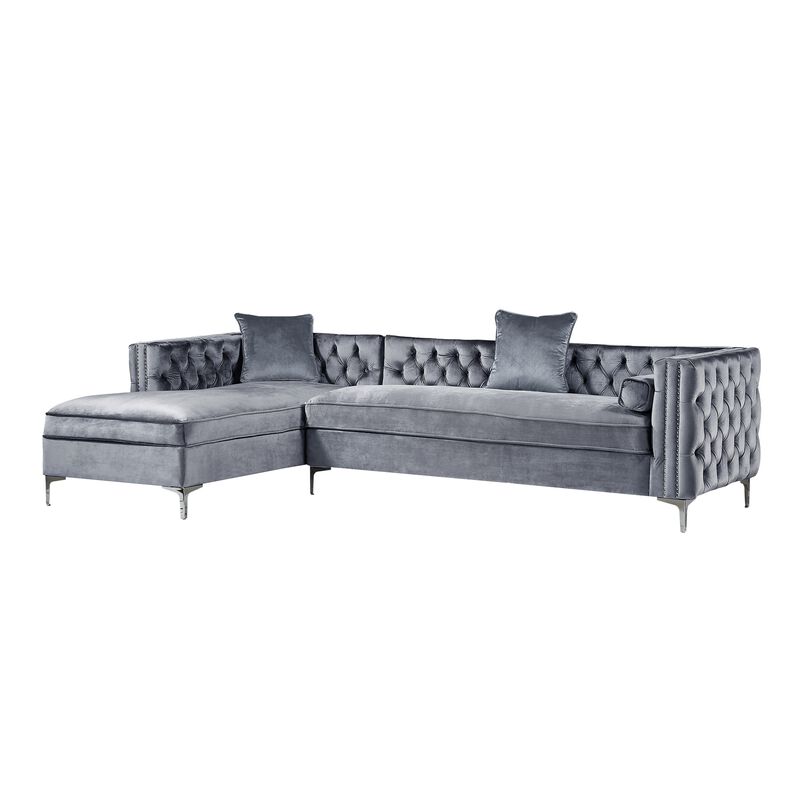 Inspired Home Clarinda Velvet Left Facing Chaise Sectional Sofa