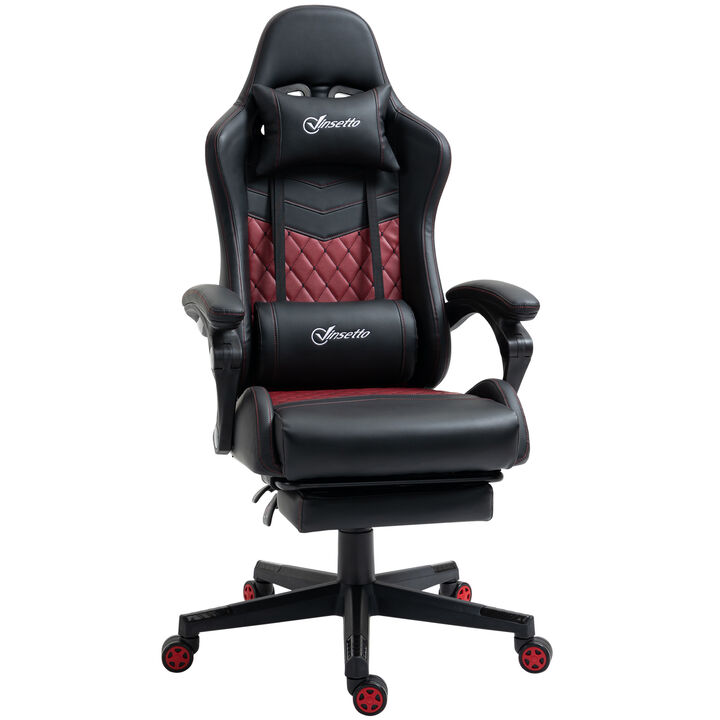 Vinsetto Racing Gaming Chair Diamond PU Leather Office Gamer Chair High Back Swivel Recliner with Footrest, Lumbar Support, Adjustable Height, Black