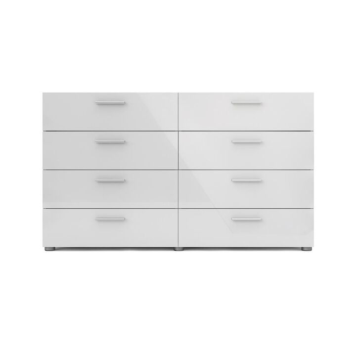 Tvilum Austin 8 Drawer Double Dresser, Oak Structure/White High Gloss