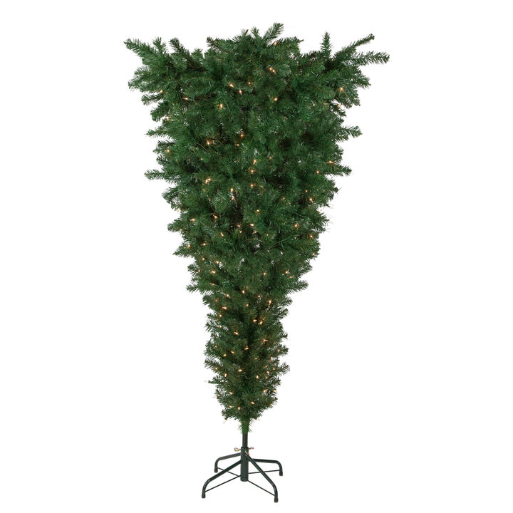 7.5' Pre-Lit Green Upside Down Spruce Artificial Christmas Tree  Clear Lights