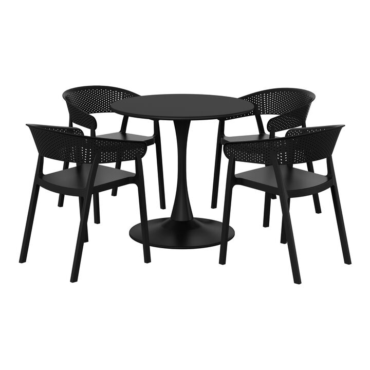 WestinTrends 5-Piece Indoor Outdoor Metal Patio Dining Table Set With Stackable Patio Chairs