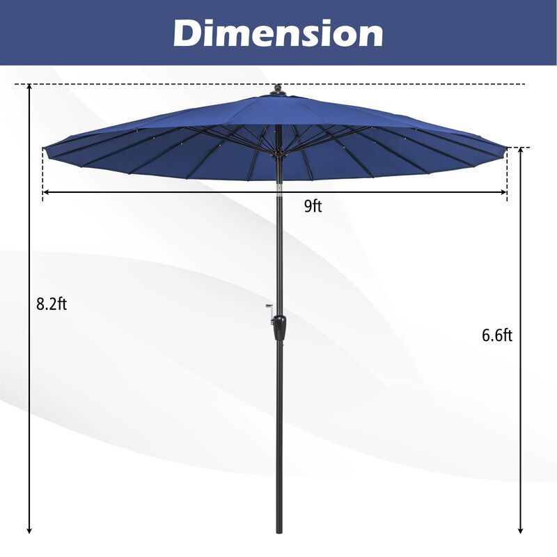 Mondawe 9 Feet Aluminum Market Round Patio Umbrella with 18 Fiberglass Ribs