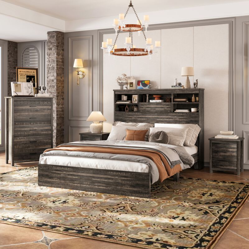 Bursir 4‑Piece Queen Bedroom Set Charging Station Storage Headboard image number 2