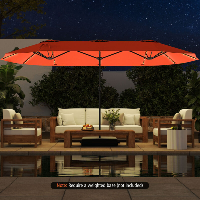 Extra-Large Patio Umbrella with LED Solar Lights and Crank Handle
