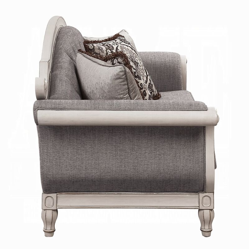 Fil Classic Sofa with 4 Pillow, Button Tufting, Antique White Trim 88 Inch image number 4