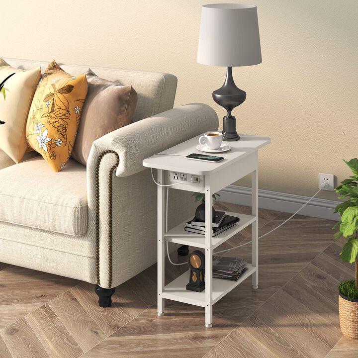 LIDYUK End Table with Charging Station, Flip Top Side Table with USB Ports and Outlets, Nightstand for Small Spaces, Bedside Tab
