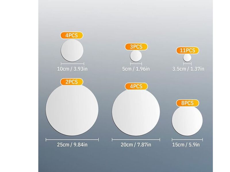 32 Silver Acrylic Mirror Stickers – Removable Round Wall Decals