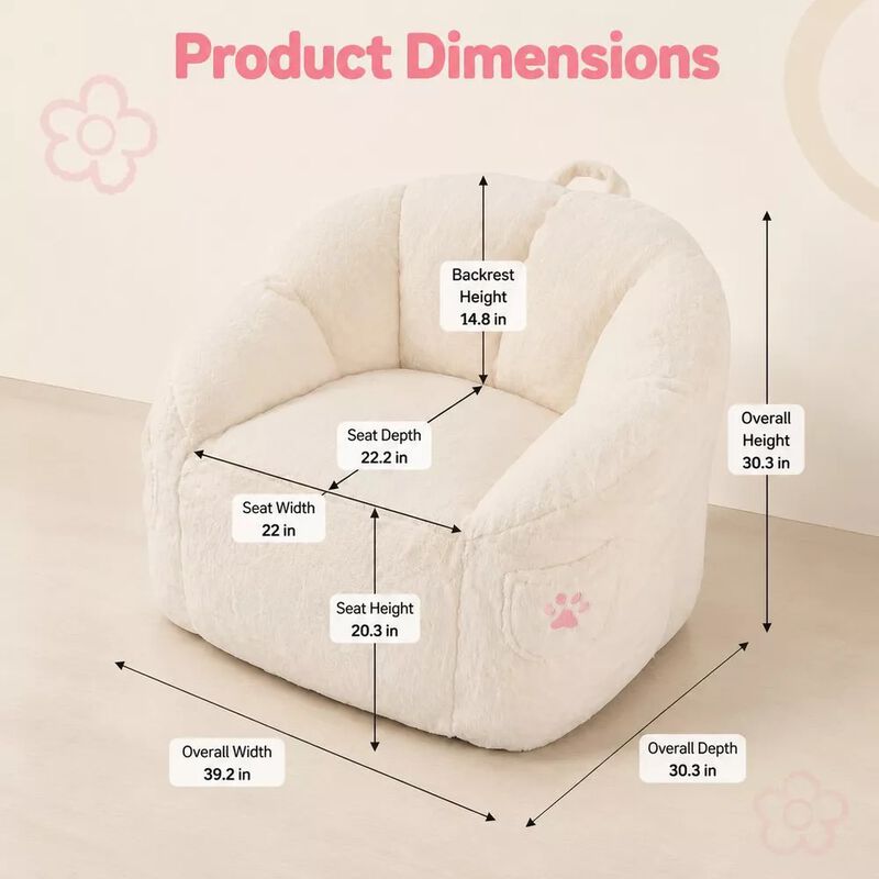Vipbear Bean Bag Chair for Adults,Faux Fur Memory Foam Bean Bag Couch Sofa High Back, Reading Chair image number 1