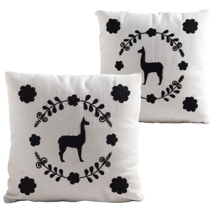 LLAMA Hand Embroidered Decorative Pillows by ANDEAN, Set of 2