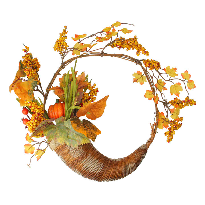 Fall Leaves  Berries and Pumpkins Artificial Thanksgiving Cornucopia Wreath - 18-Inch  Unlit