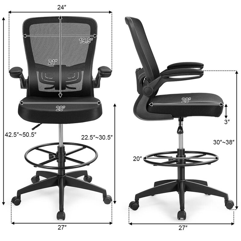 Costway Tall Office Chair Adjustable Height w/Lumbar Support Flip Up Arms