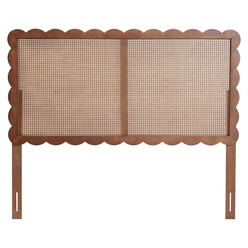 Baxton Studio Orianthe Scalloped Headboard - Boho Chic Bed Backrest with Cane Woven Panel, Modern Minimalist Bedroom D&eacute;cor, Queen Size