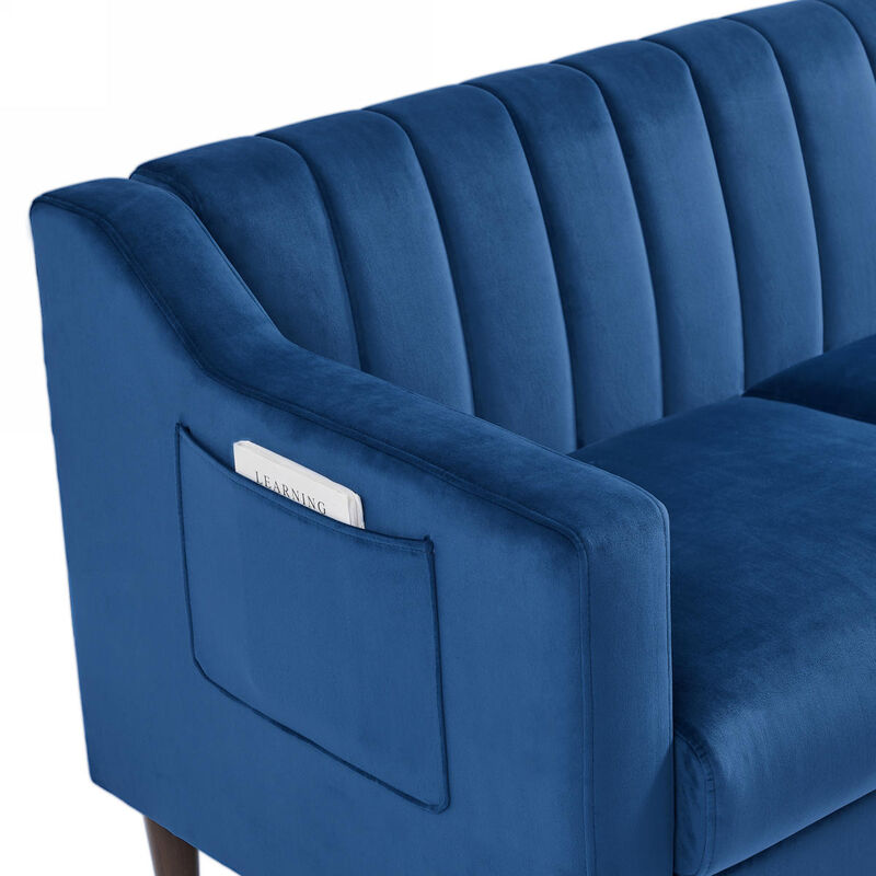 Modern Chesterfield sofa couch, Comfortable Upholstered sofa with Velvet Fabric and Wooden Frame and Wood Legs for Living Room/Bedroom/Office Blue -3 Seats