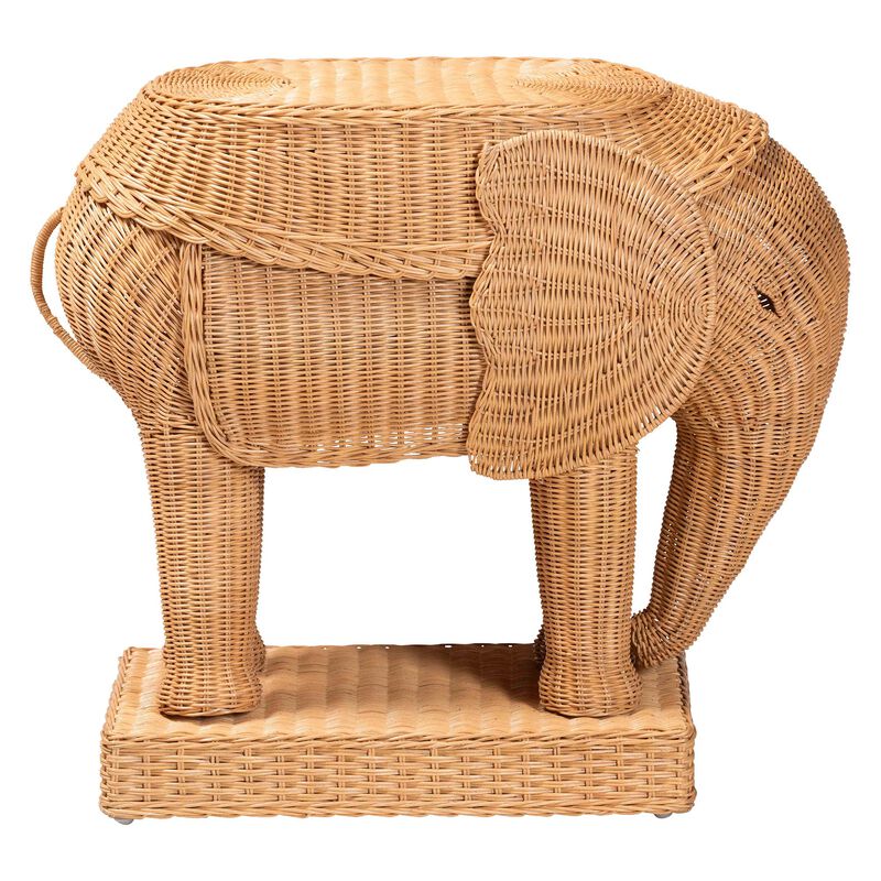 bali & pari Elissa Bohemian Light Honey Rattan Elephant End Table