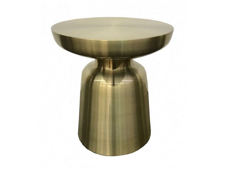 17 Inch Mushroom Shaped Metal End Table, Pedestal Base, Brass-Benzara