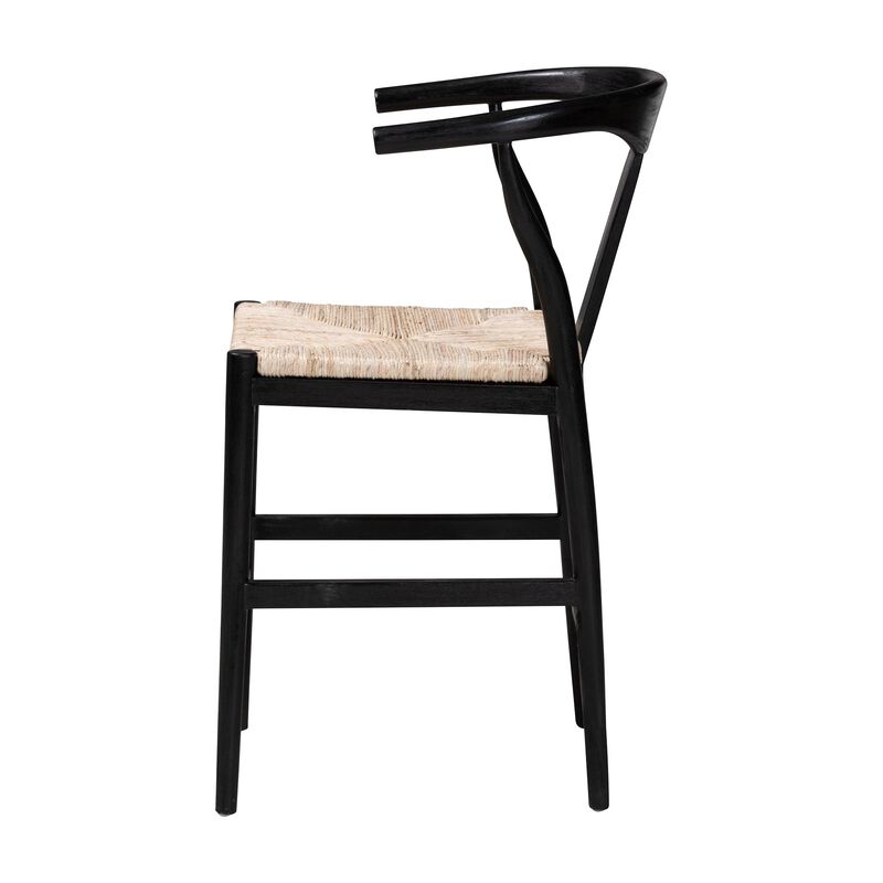 bali & pari Fika Wishbone Counter Stool with Handwoven Seagrass Seat - Mahogany Wood Frame Counter Height Seating for Kitchen Island or Dining Area, Black image number 2