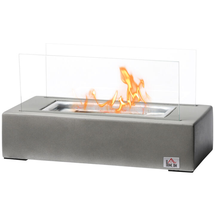 HOMCOM Tabletop Fireplace, 13" Concrete Alcohol Fireplace with Stainless Steel Lid for Indoor and Outdoor, 0.04 Gal Max 195 Sq. Ft., Light Grey