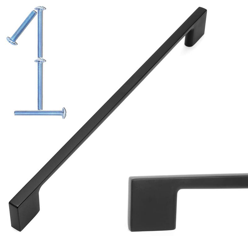 KOOFIZO Wide Foot Cabinet Bar Pull - Black Modern Solid Handle, 8.8 Inch/224mm Screw Spacing, 1-Piece for Kitchen Cupboard Door,