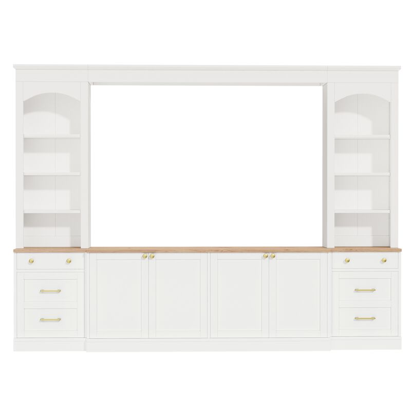 Whisen 106 Inch Farmhouse Entertainment Center with Drawers, Rustic TV Stand & Bookshelf Media Console for Living Room image number 0