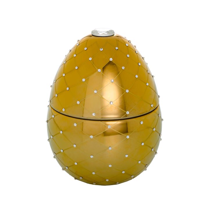 Candle in Ceramic Egg BOIS DE ROUSSIE 16 oz Gold with Crystals 6.5 diam. x 7.48 in
