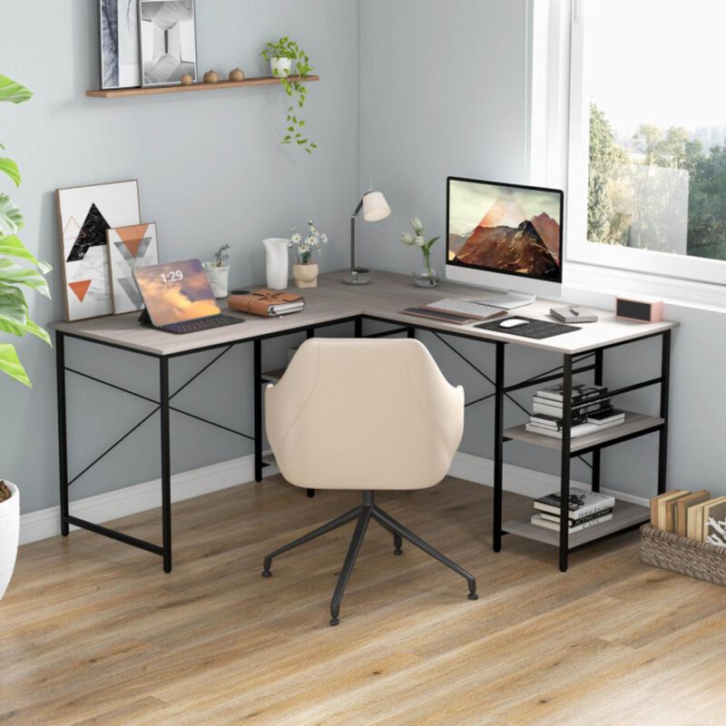 Hivvago L-Shaped Computer Desk with 4 Storage Shelves and Cable Holes