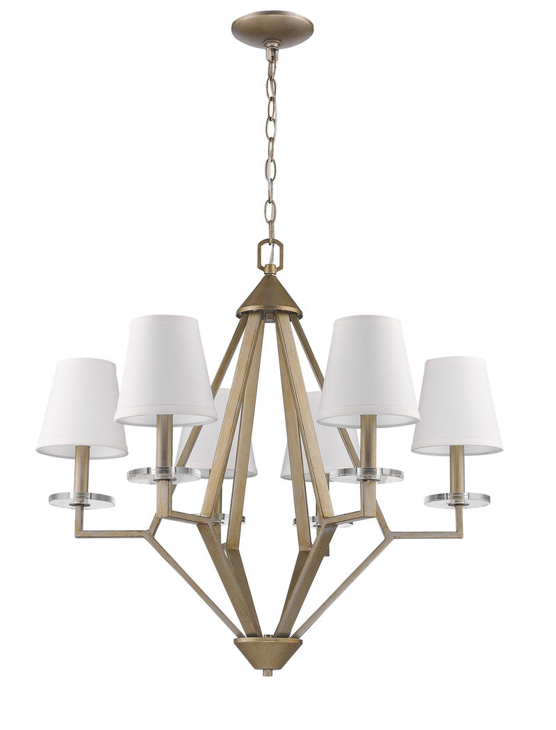 Hivvago Gold Candle Style Six Light Metal and Crystals Dimmable Chandelier With White Shades