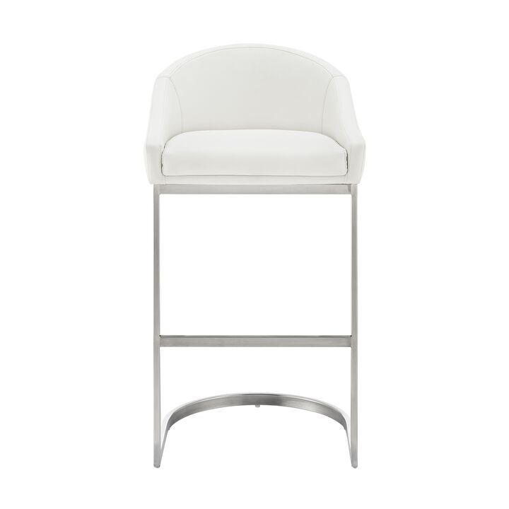 Holo 30 Inch Barstool Chair, L Shaped Cantilever Base, White Faux Leather - Benzara