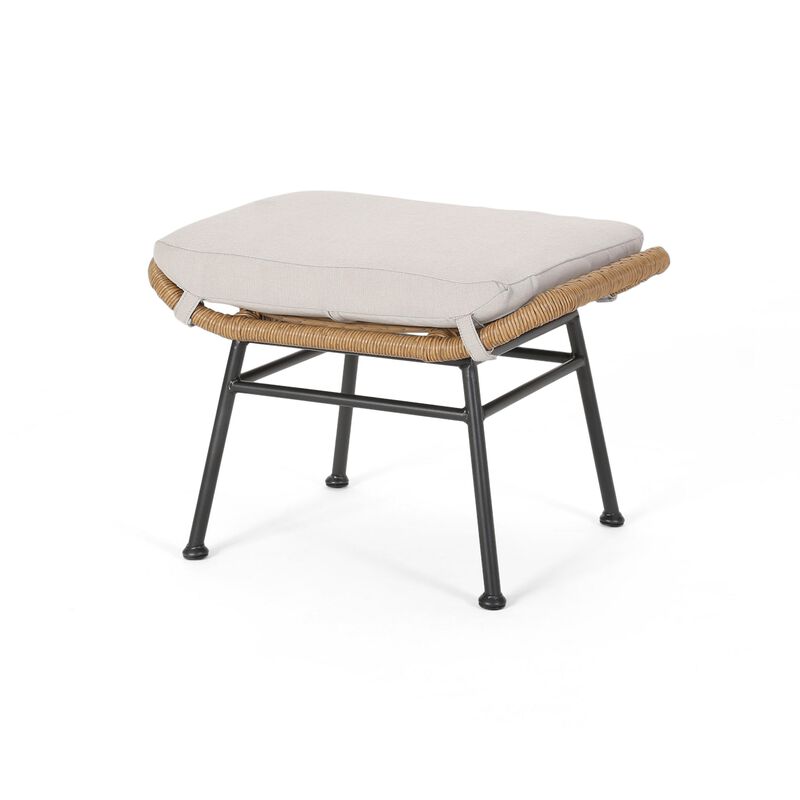 Margo Outdoor Ottoman Set of 2, 24 Inch Black Iron, Brown and Beige - Benzara