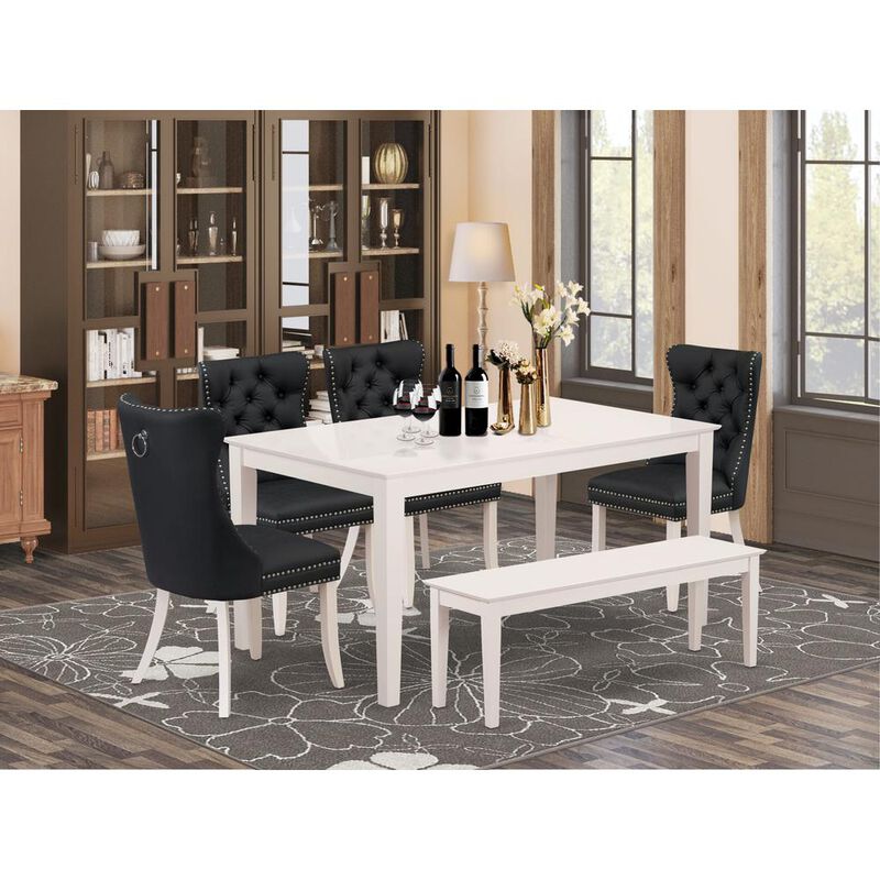 East West Furniture 6 Piece Dining Room Set Contains a Rectangle Modern Dining Table