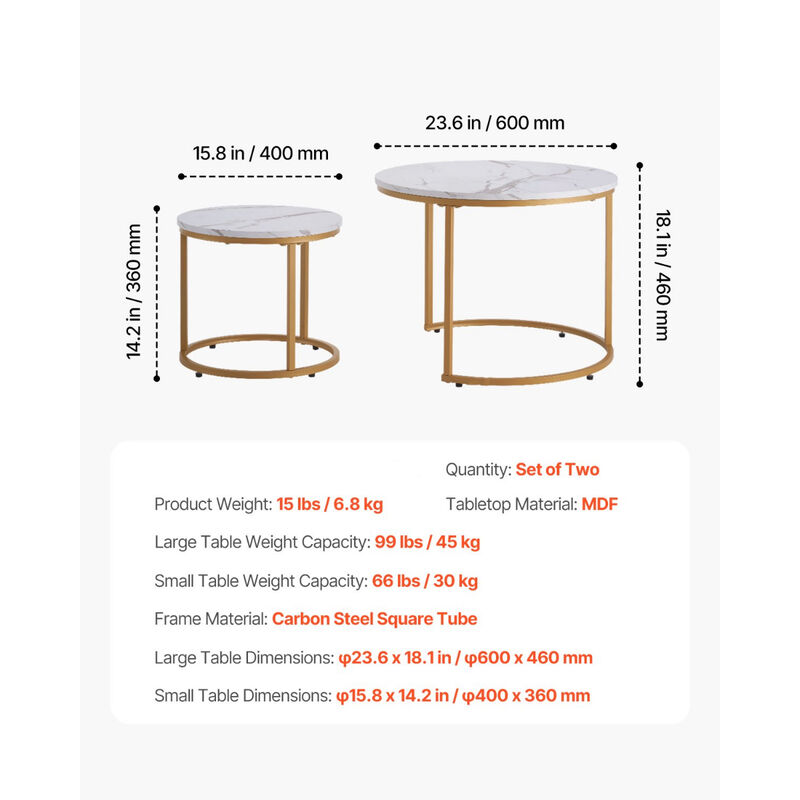 Space-Saving Nesting Tables Set of 2 for Living Room or Bedroom